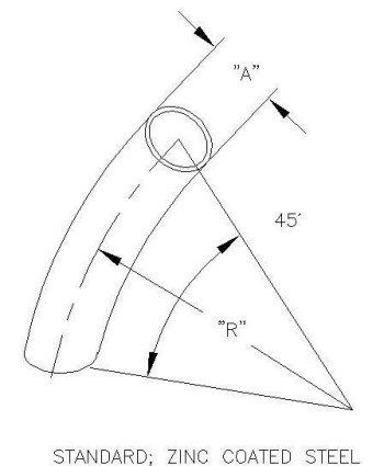 45&deg; Long radius bend duct